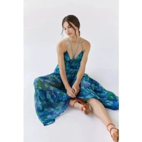 Urban Outfitters Tallulah Floral Halter Low‎ Back Flowy Maxi Dress Size XL - Picture 1 of 11